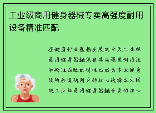 工业级商用健身器械专卖高强度耐用设备精准匹配
